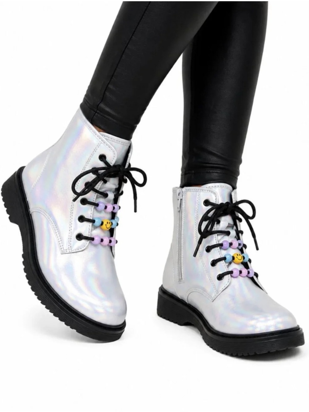 The Children's Place Iridescent Holographic Combat Boots with Black Soles